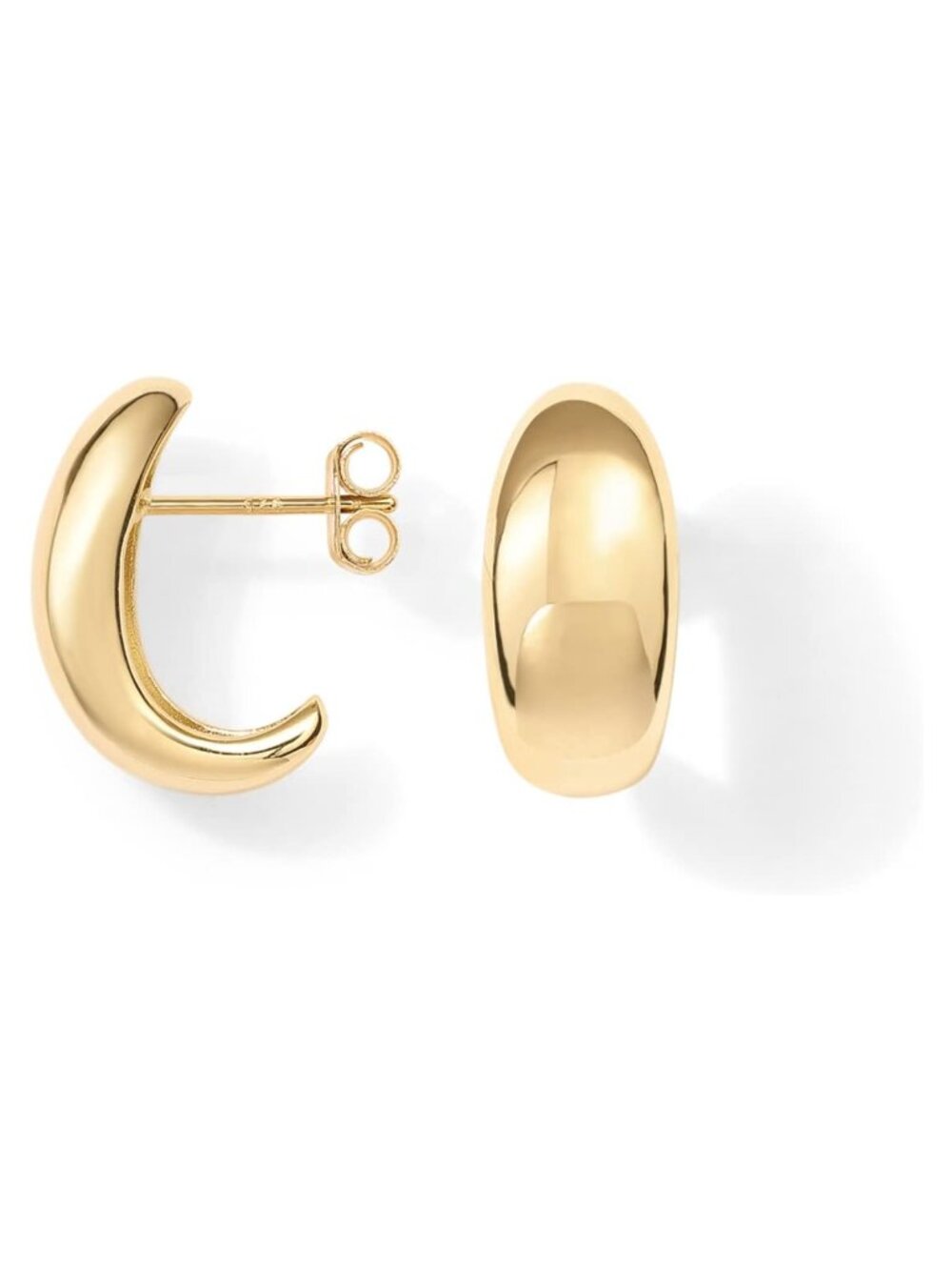 14K Gold Plated Dome Huggie Hoop Earrings Sterling Silver Posts